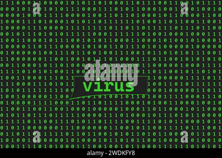 Binary code, green numbers, dark screen. Matrix on the background. Binary programming code. Green numbers, zero and one. Stock Photo