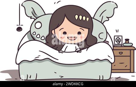 Cute little girl sleeping in bed. Vector cartoon character illustration. Stock Vector