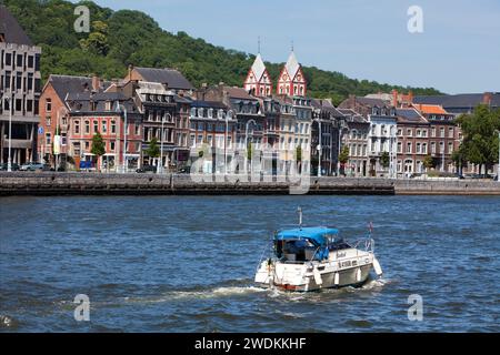 Houses at La Batte street on the Meuse river, Saint Bartelemy Church, district of Hors-Château, Liège, Wallonia, Belgium, Europe Stock Photo
