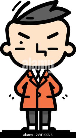 Vector cartoon stick figure drawing conceptual illustration of angry man in suit. Stock Vector