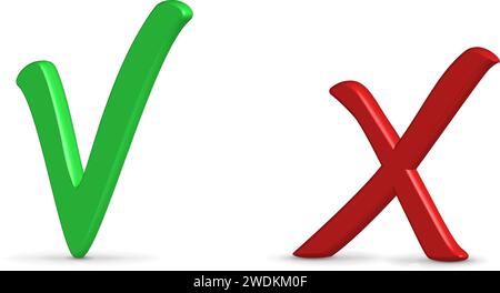 realistic vector icon illustration. Check and x. Isolated on white background. Stock Vector