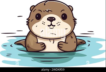 Cute otter swimming in the water. cartoon vector illustration. Stock Vector