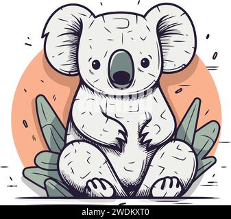 Cute koala sitting on the grass. Hand drawn vector illustration. Stock Vector