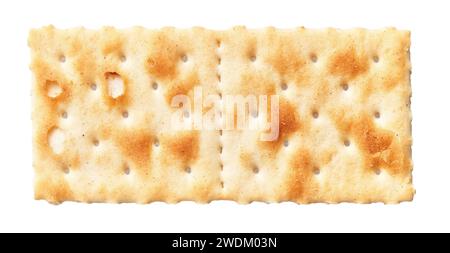 Close-up of a single rectangular golden-brown cracker isolated on a white background. Stock Photo