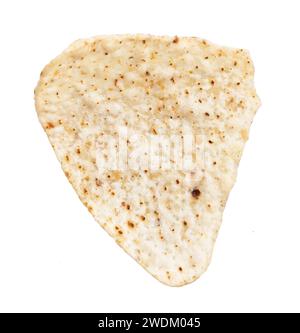 Single triangular tortilla chip isolated on a white background, representing mexican cuisine. Stock Photo