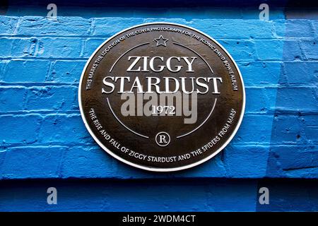 A plaque in Heddon Street in London, location for the cover shoot of David Bowie's Ziggy Srtardust and the Spiders from Mars Stock Photo