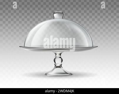 realistic vector icon illustration. Transparent glass cloche. Cake stand. Isolated on transparent background. Stock Vector