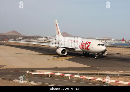 An Airbus A330-200 of Jet2 at Lanzarote Arrecife Airport Stock Photo