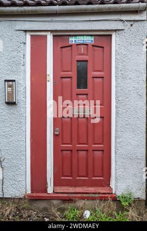 Red wooden panel door Stock Photo