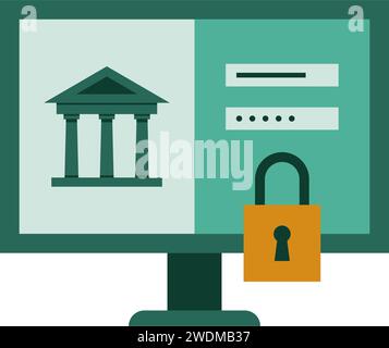 Online banking website login with lock, isolated icon Stock Vector