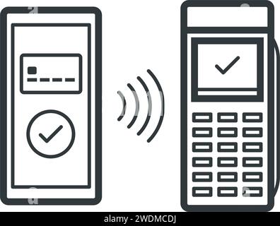 NFC mobile payment on POS terminal machine, isolated icon Stock Vector