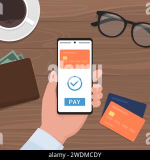 User paying online using his smartphone, digital wallet concept Stock Vector