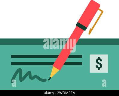 Signing a paper bank check, isolated icon Stock Vector