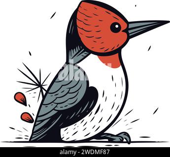 Red bellied Woodpecker. Hand drawn vector illustration. Stock Vector