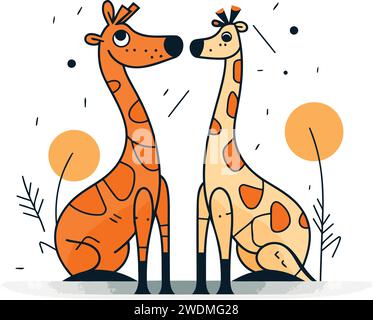 Two cute giraffes. Vector illustration in flat cartoon style. Stock Vector