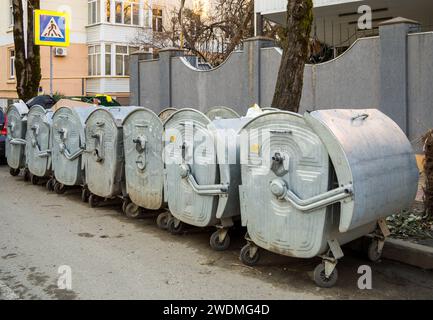 Sochi, Russia - February 12, 2023: Metal garbage containers, Sochi city Stock Photo