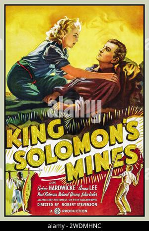 Vintage Movie Poster 'KING SOLOMONS MINES' King Solomon's Mines is a 1937 British adventure film directed by Robert Stevenson and starring Paul Robeson, Cedric Hardwicke, Anna Lee, John Loder and Roland Young. A film adaptation of the 1885 novel of the same name by Henry Rider Haggard, the film was produced by the Gaumont British Picture Corporation at Lime Grove Studios in Shepherd's Bush. Sets were designed by art director Alfred Junge. Of all the novel's adaptations, this film is considered to be the most faithful to the book. Stock Photo