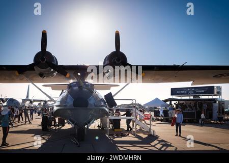 A World War Two PBY Catalina, or Consolidated Model 28, flying boat or amphibious aircraft and one of the most widely used seaplane of WWII. Stock Photo