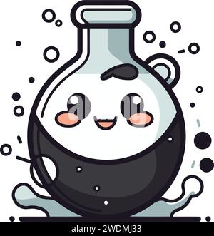 Cute cartoon kawaii bottle of potion. Vector illustration. Stock Vector