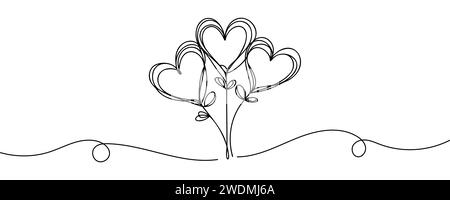 continuous one line heart balloons. Stock Vector