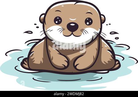 Cute little otter swimming in the water. Vector illustration. Stock Vector