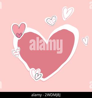 Hand drawn paper heart template decorated with little hearts. Valentines Day greeting card. Vector illustration Stock Vector