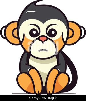 Cute cartoon monkey sitting and looking at camera. Vector illustration. Stock Vector