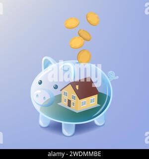 House inside a piggy bank: how to save for a house Stock Vector