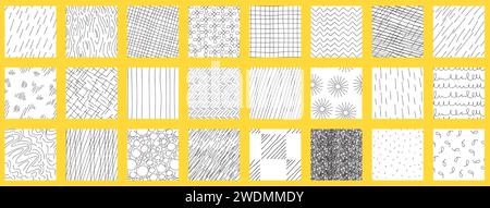 crosshatch pattern set. Different seamless textures made in hand drawn pencil style. Stock Vector