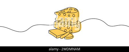 Cheese in continuous line drawing style Stock Vector