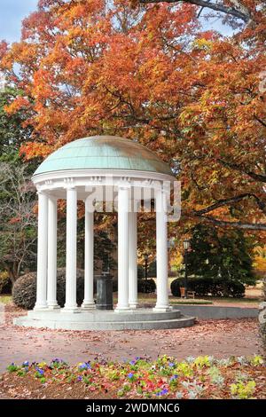 University of North Carolina at Chapel Hill, UNC. Old well surrounded by fall, autumn, leaves. Stock Photo