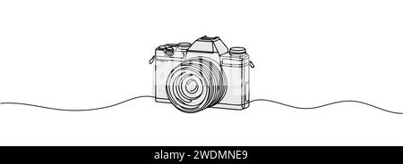 One continuous line drawing of a camera. Stock Vector