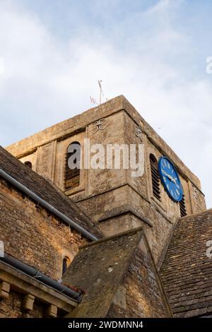 Clock and belltower of All Saint's Church, Faringdon, Oxfordshire, England Stock Photo