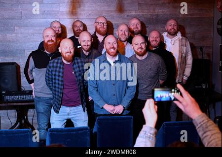 Glasgow, Scotland, UK. 21st Jan 2024. Scottish Comedian Ray Bradshaw hosts a gig at Van Winkles Comedy Club for bald gingers who look most like him as he continues his search to find his ultimate Doppelginger ahead of his UK tour kicking off on Sunday 25th February. Credit: Craig Brown/Alamy Live News Stock Photo