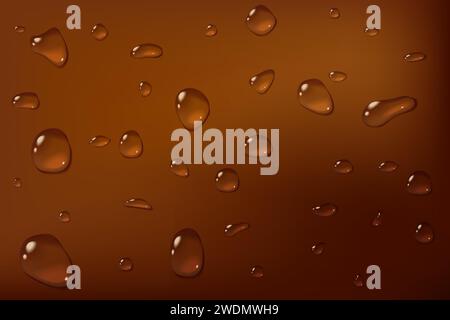 Cola drops abstract background. Brown condensate on glass in close up. Stock Vector