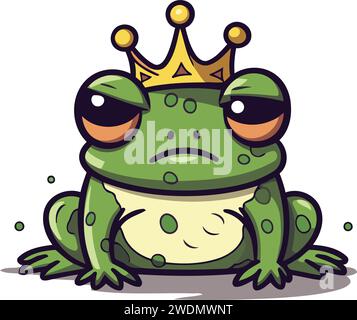Frog prince cartoon character. Vector illustration of a frog prince. Stock Vector