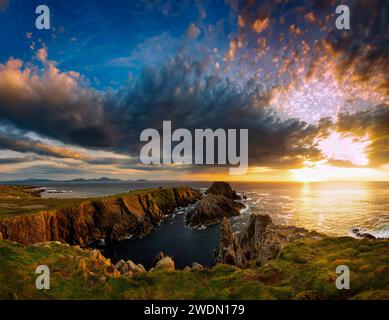 Sunset at Milan Head, Inishowen Peninsula, County Donegal, Ireland Stock Photo
