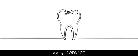 Continuous line drawing of tooth. Single line drawing of a tooth. Line ...