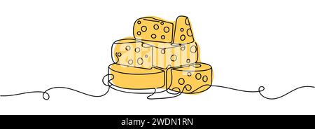 Cheese in continuous line drawing style Stock Vector