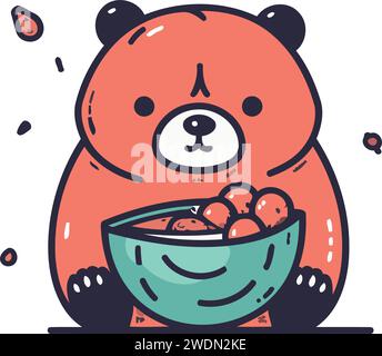 Cute bear with bowl of cereals. Vector illustration in cartoon style. Stock Vector
