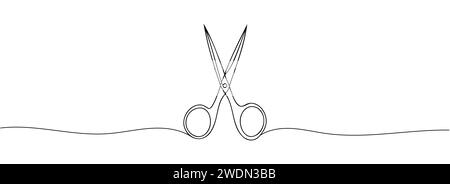 Continuous scissors with one line on a white background. Stock Vector