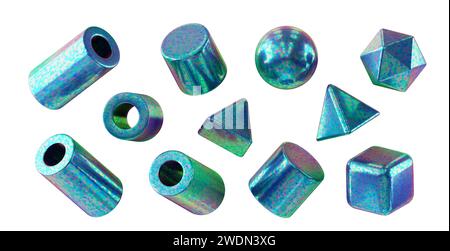 Hologram geometry shape pack set isolated on white background 3d rendering without AI generated Stock Photo