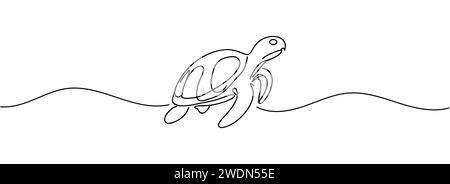 Single one continuous line drawing of a turtle Stock Vector
