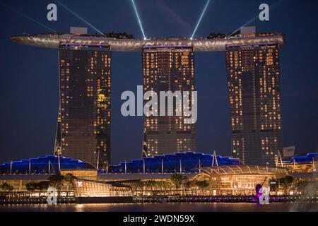 Singapore City, Singapore-September 08,2023: Night view at modern architecture of Singapore. Stock Photo