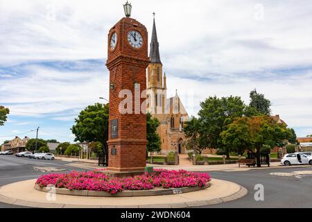 Mudgee, regional town in New South Wales, Mudgee memorial clock in the town centre commemorates those who served in World War 2, Australia,2024 Stock Photo