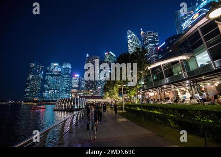 Singapore City, Singapore-September 08,2023: Night view at modern architecture of Singapore. Stock Photo