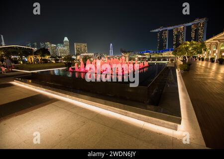 Singapore City, Singapore-September 08,2023: Night view at modern architecture of Singapore. Stock Photo