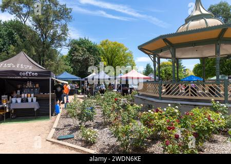 Mudgee Australia, Farmers market beside the band rotunda in Robertson Park, Mudgee town centre, NSW,Australia,2024 Stock Photo