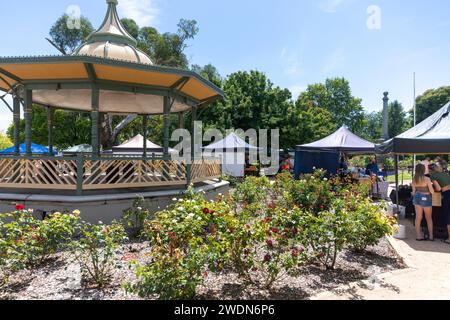 Mudgee Australia, Farmers market beside the band rotunda in Robertson Park, Mudgee town centre, NSW,Australia,2024 Stock Photo