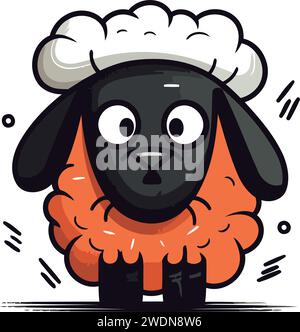 Cute sheep in chef hat. Cartoon animal character. Vector illustration. Stock Vector
